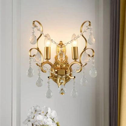 DecorBites™ DecorBites™ Modern Brass Wall Sconce with Teardrop Crystal - Flush Mount, 1/2 Lights