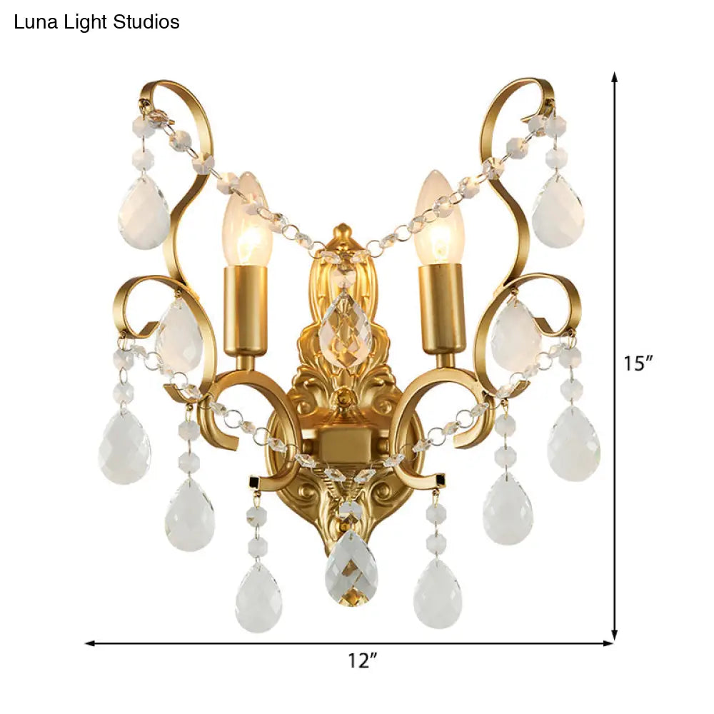 DecorBites™ DecorBites™ Modern Brass Wall Sconce with Teardrop Crystal - Flush Mount, 1/2 Lights