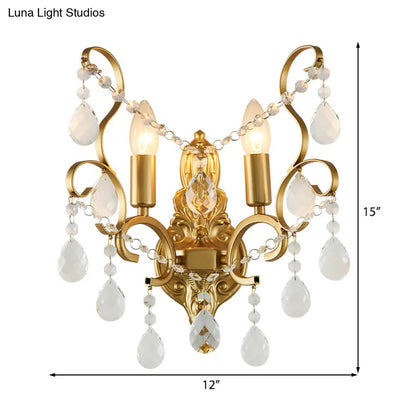 DecorBites™ DecorBites™ Modern Brass Wall Sconce with Teardrop Crystal - Flush Mount, 1/2 Lights