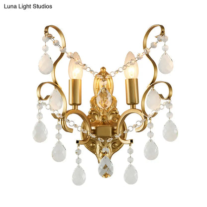 DecorBites™ DecorBites™ Modern Brass Wall Sconce with Teardrop Crystal - Flush Mount, 1/2 Lights