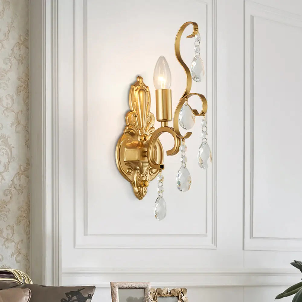 DecorBites™ DecorBites™ Modern Brass Wall Sconce with Teardrop Crystal - Flush Mount, 1/2 Lights