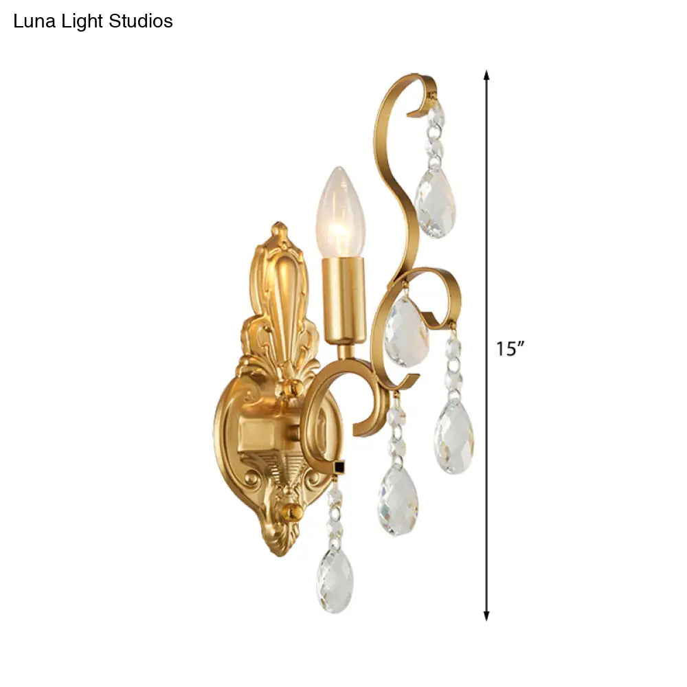 DecorBites™ DecorBites™ Modern Brass Wall Sconce with Teardrop Crystal - Flush Mount, 1/2 Lights