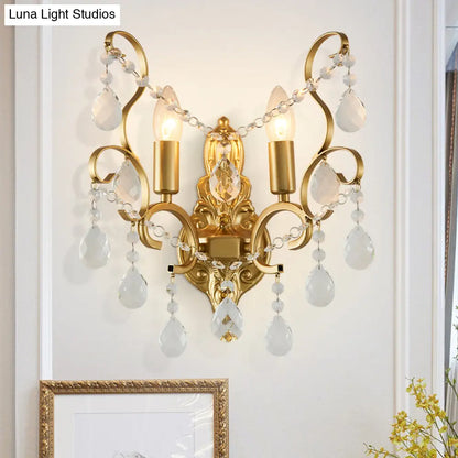 DecorBites™ DecorBites™ Modern Brass Wall Sconce with Teardrop Crystal - Flush Mount, 1/2 Lights