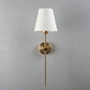 A sleek modern brass wall sconce with white tapered shade decorbites gold touch led for dining room decor