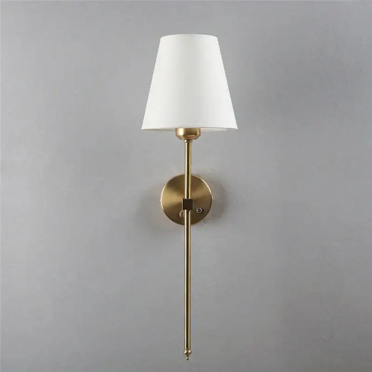 A sleek modern brass wall sconce with white tapered shade decorbites gold touch led for dining room decor