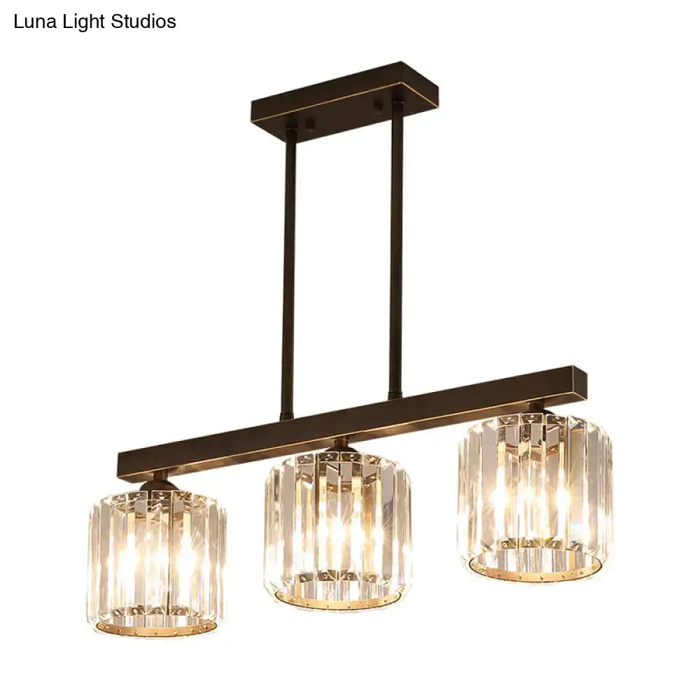 Modern bronze 3-light crystal island pendant with vertical facets and gold base for dining room 220v-240v 110v-120v use