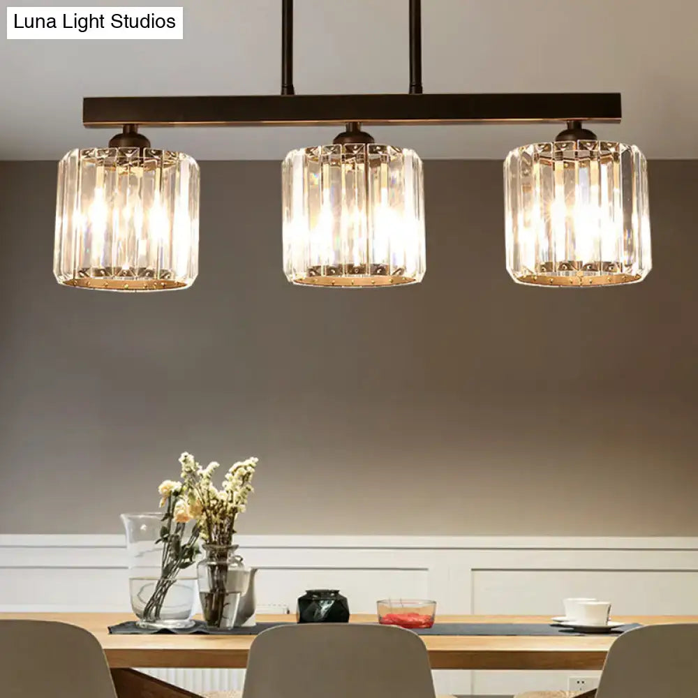 Modern bronze 3-light crystal island pendant with clear ribbed glass shades and dark bronze frame for dining room 220v-240v 110v-120v