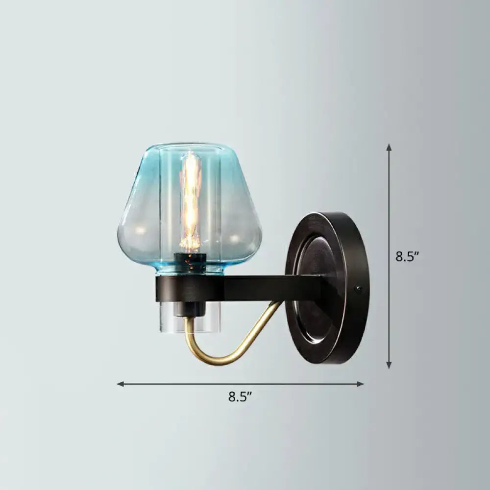 Modern bronze and brass smoke gray wall lamp with blue gradient glass and black metal bracket for led incandescent use