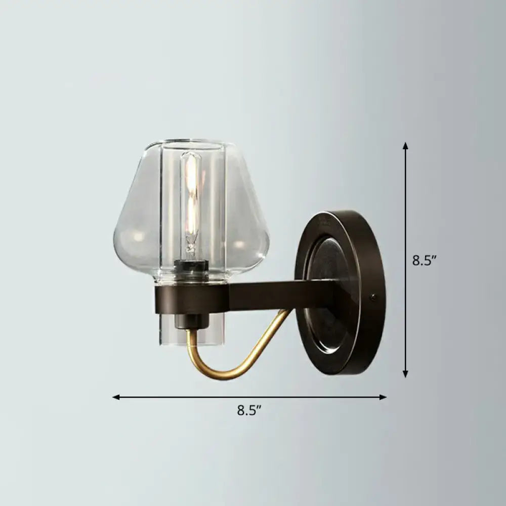Modern bronze and brass smoke gray wall lamp with clear glass shade LED incandescent fluorescent porch light