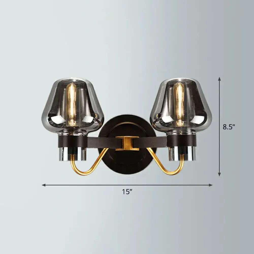 Modern bronze and brass smoke gray wall lamp with two smoked glass shades for led incandescent fluorescent lighting