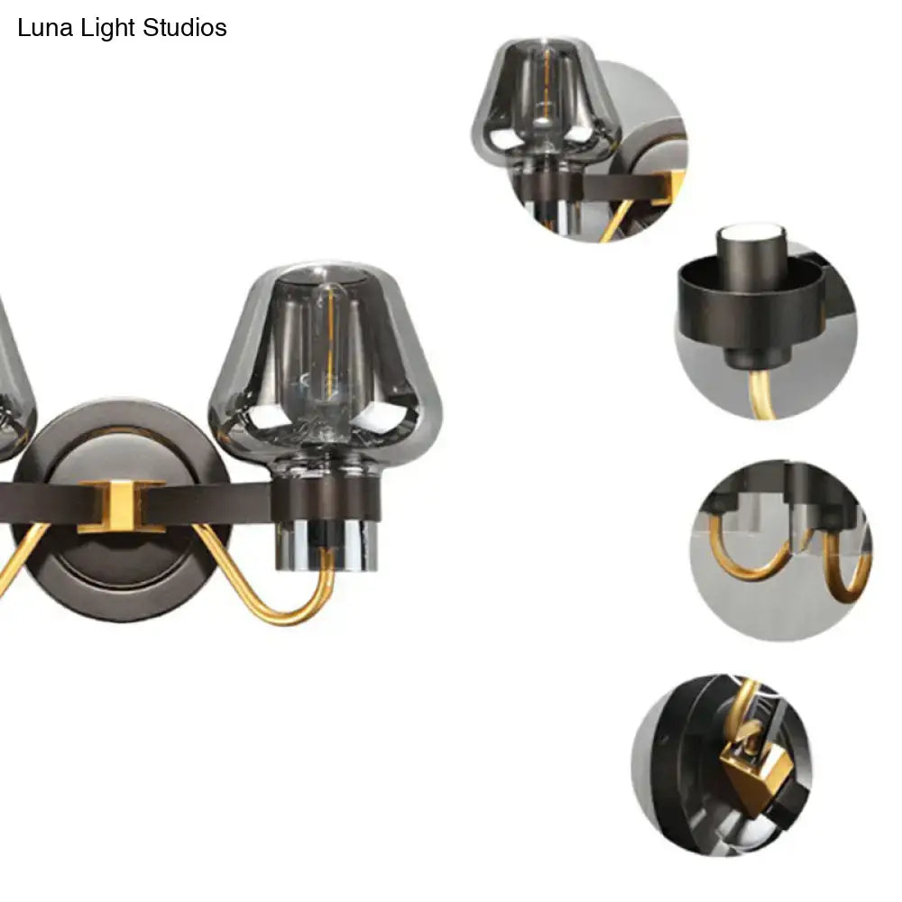 Modern bronze and brass wall lamp with two light smoke gray glass shades for led and incandescent use