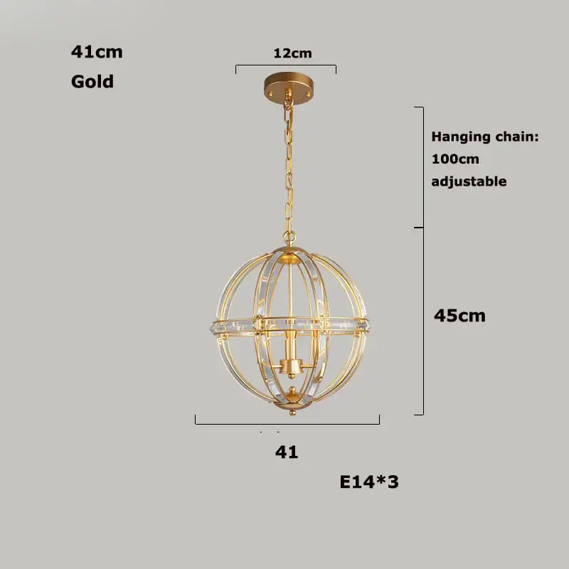 Modern bronze black chrome gold globe led chandelier with gold-finished spherical pendant and clear glass panels