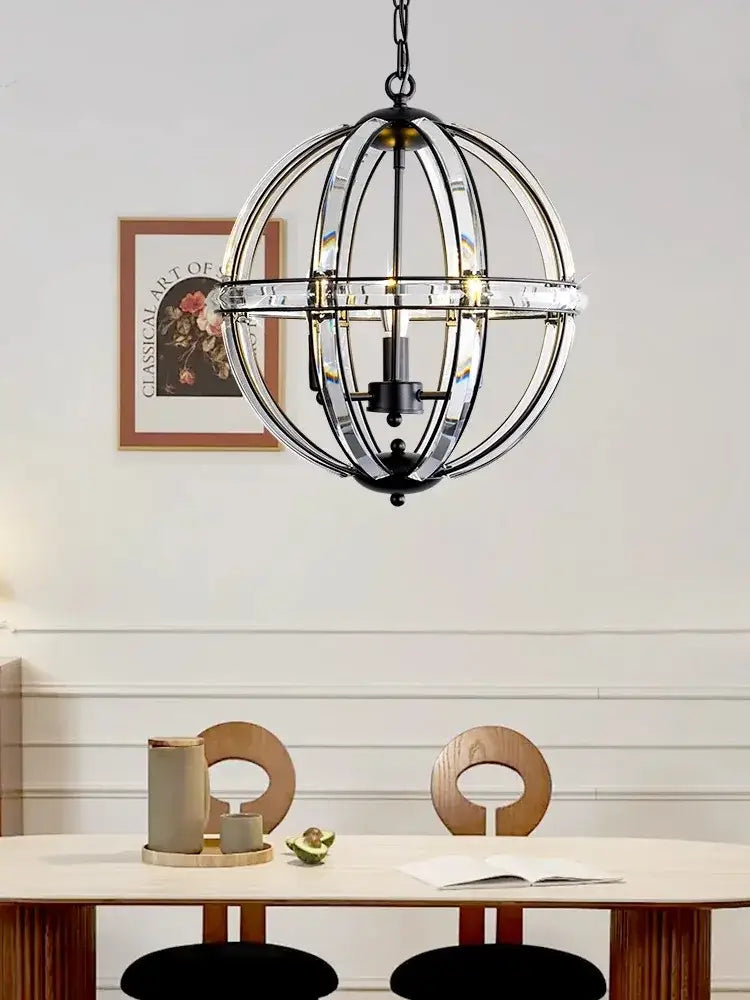 Modern bronze black chrome gold globe led chandelier with black and chrome spherical pendant light and clear crystal accents