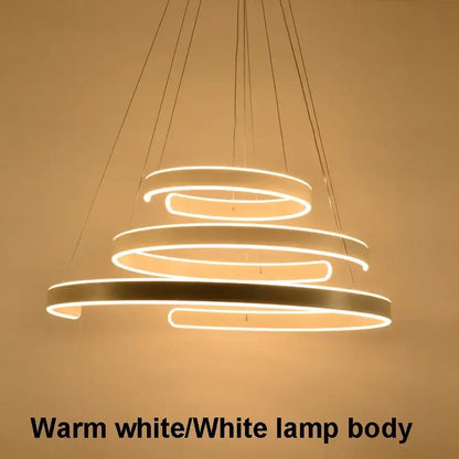 Modern bronze circle rings acrylic pendant light with warm white led spiral rings and sleek white lamp body decorbites circle rings