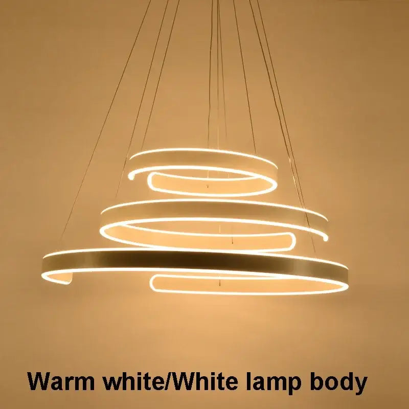 Modern bronze circle rings acrylic pendant light with warm white led spiral rings and sleek white lamp body decorbites circle rings