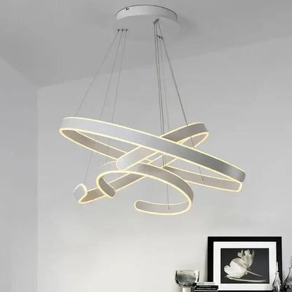 Modern bronze circle rings acrylic pendant light featuring white led chandelier with interlocking circle rings and warm glow