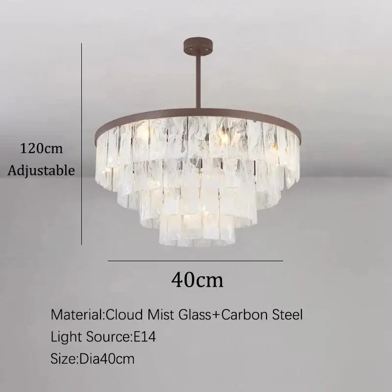 Modern bronze cloud glass led pendant light with tiered translucent mist glass and dark bronze carbon steel frame for living room decorbites cloud glass