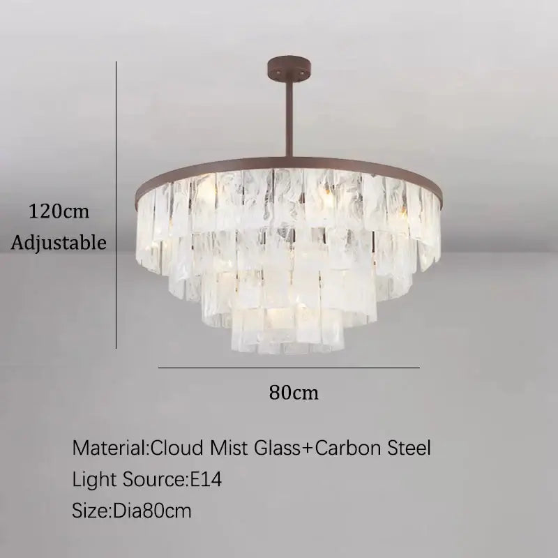 Modern bronze cloud glass led pendant light with tiered mist glass panels and dark bronze carbon steel frame decorbites cloud glass