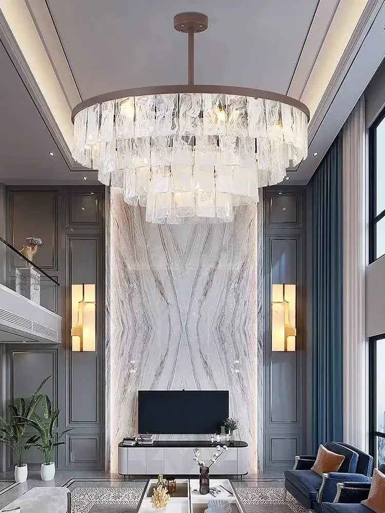 Modern bronze cloud glass led pendant light with multi-tiered cascading clear crystal decorbites cloud glass design