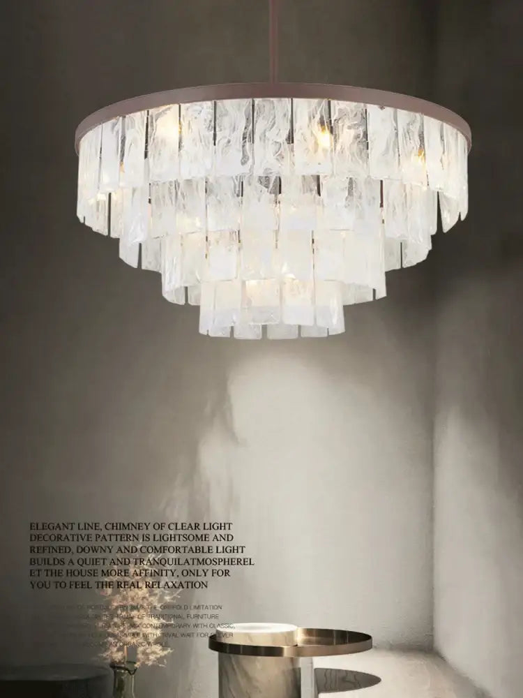 Modern bronze cloud glass led pendant light with cascading clear textured glass panels for living room decorbites cloud glass