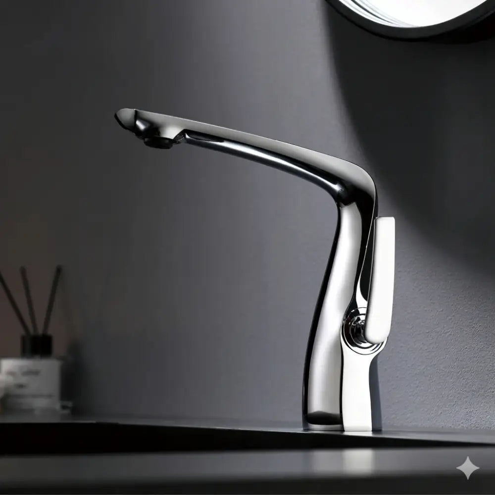 Modern bronze contemporary single-hole bathroom faucet with solid brass construction and ceramic valve core and chrome finish