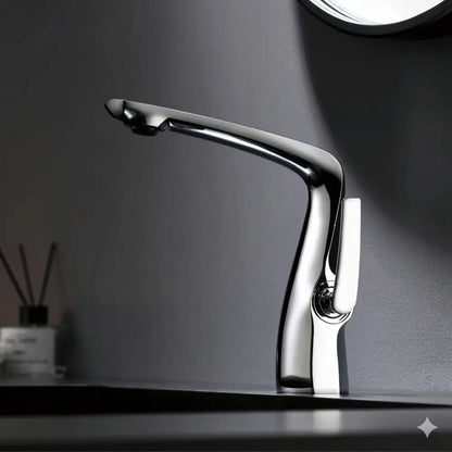 Modern bronze contemporary single-hole bathroom faucet with solid brass construction and ceramic valve core and chrome finish