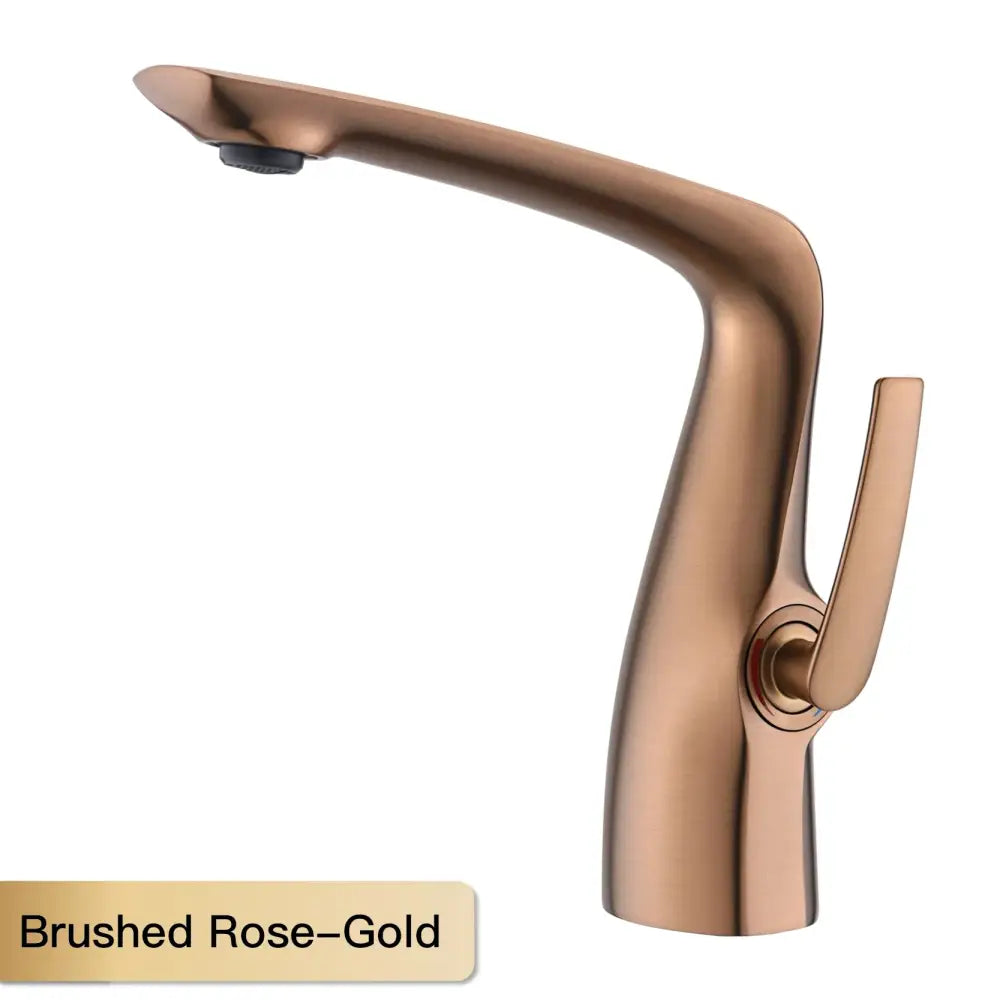 Brushed rose-gold contemporary single-hole bathroom faucet with solid brass body and ceramic valve core single lever handle