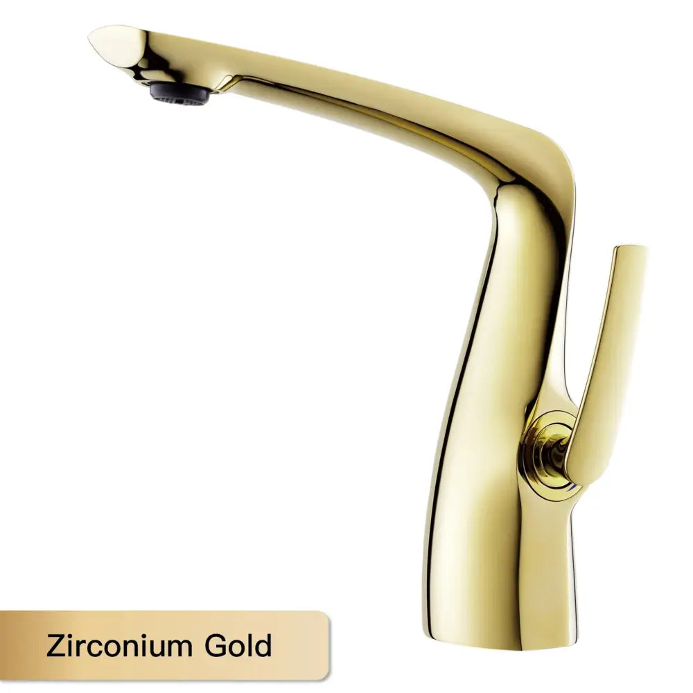 A modern bronze contemporary single-hole bathroom faucet with ceramic valve core solid brass and polished zirconium gold finish