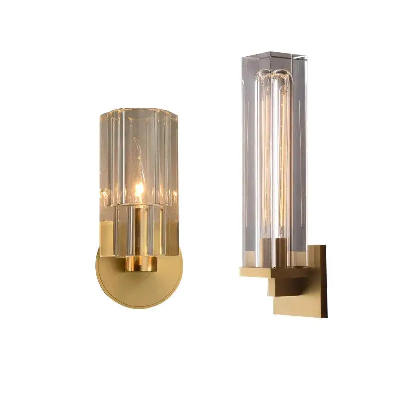 Two modern wall lamps with decorbites bronze copper crystal faceted glass shades for bedroom decor