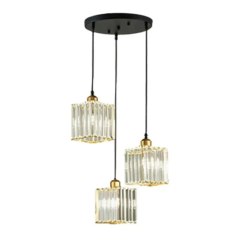 Modern bronze pendant light with clear glass crystal rods and brass accents decorbites crystal trio for dining room