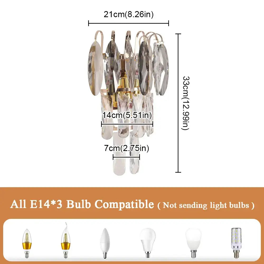 Modern bronze decorbites crystal led wall light with gold-toned frame and cascading clear glass discs for living room