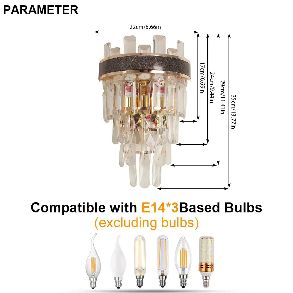 Modern bronze decorbites crystal led wall light with gold-toned chandelier and cascading clear crystal droplets for living room