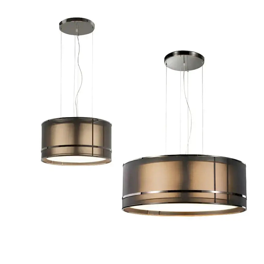Modern bronze designer fabric ceiling pendant light with sleek cylindrical shades for dining room decorbites pendant light
