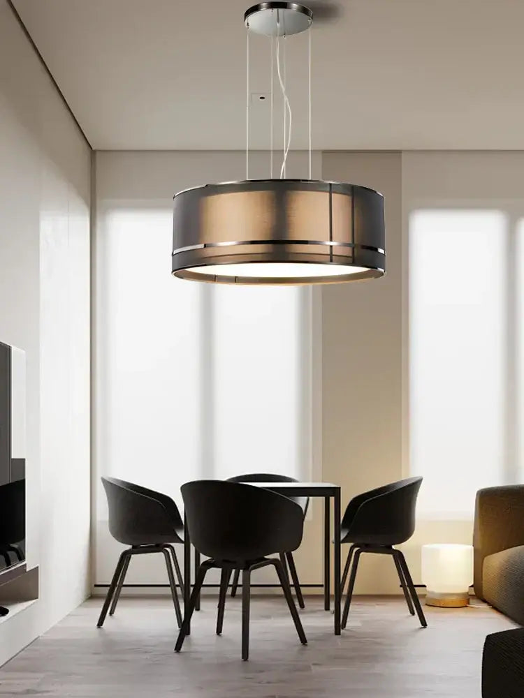 Modern bronze designer fabric ceiling pendant light with brushed metallic finish and warm diffused illumination by decorbites designer fabric