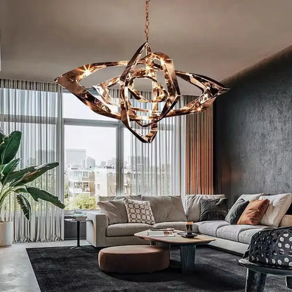 Modern bronze geometric art pendant chandelier with metallic finish and intricate design for dining room decorbites art pendant