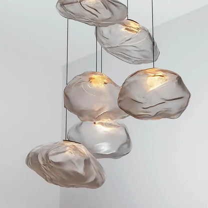 Modern bronze glass cloud chandelier pendant lamp with translucent irregularly shaped fixtures for staircase decorbites