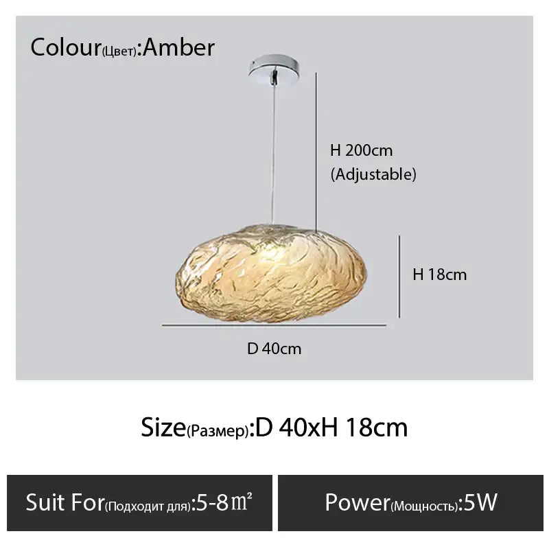 Modern bronze glass cloud chandelier pendant lamp with amber textured glass and chrome adjustable hanging chain