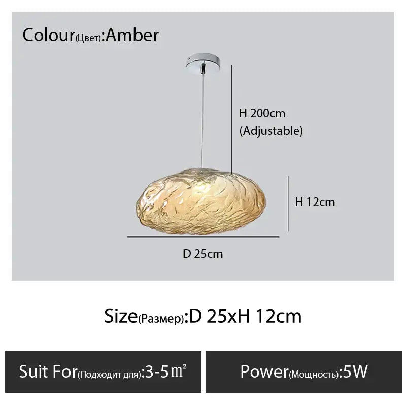 Modern bronze glass cloud chandelier pendant lamp with amber textured glass and chrome ceiling mount by decorbites
