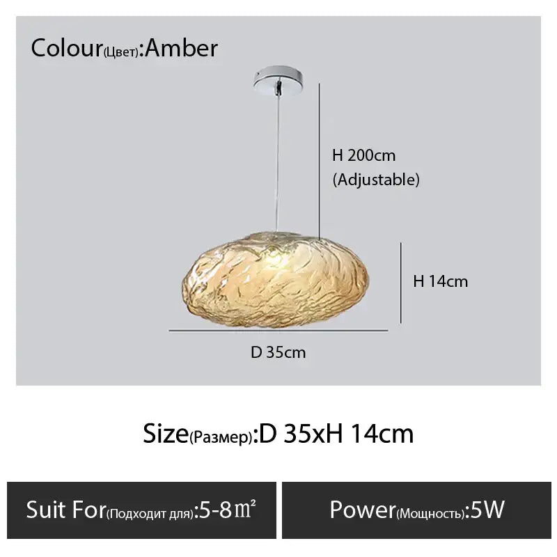 Modern bronze glass cloud chandelier pendant lamp featuring amber textured glass with chrome ceiling mount and adjustable chain