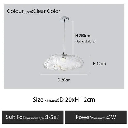 Modern bronze glass cloud chandelier pendant lamp with clear textured glass cloud design and chrome-finished fixture
