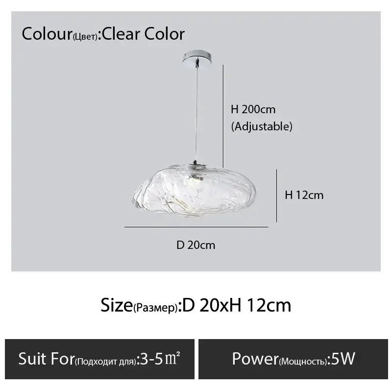 Modern bronze glass cloud chandelier pendant lamp with clear textured glass cloud design and chrome-finished fixture