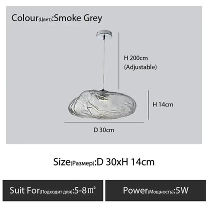 Smoke grey glass pendant lamp with smooth stone-like shape and adjustable chain from decorbites glass cloud chandelier