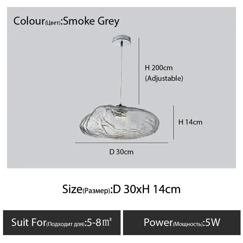 Smoke grey glass pendant lamp with smooth stone-like shape and adjustable chain from decorbites glass cloud chandelier