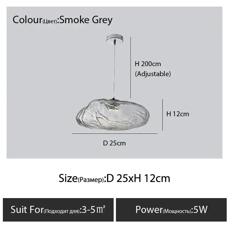 Smoke grey glass cloud chandelier pendant lamp with textured design and adjustable height for modern decorbites decor