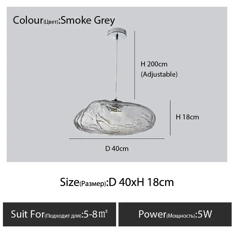 Modern bronze glass cloud chandelier pendant lamp with smoke grey textured glass cloud design and adjustable height