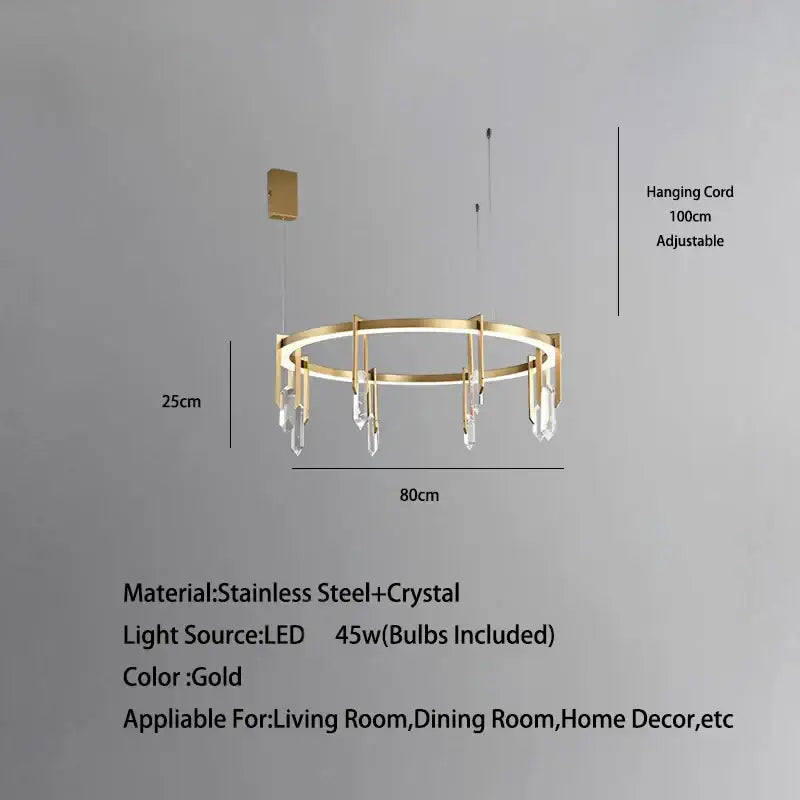 Modern bronze led crystal hanging lamp with gold circular pendant chandelier and stainless steel frame for living room decorbites bronze led