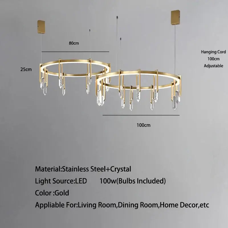 Modern bronze led crystal hanging lamp with gold circular led chandelier and adjustable hanging cord for living room decorbites bronze led