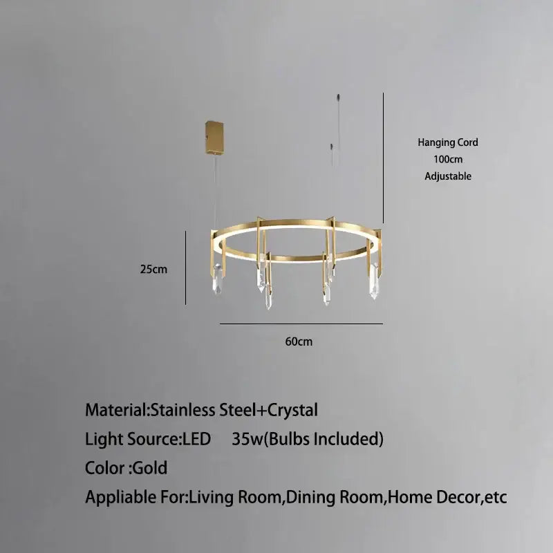 Modern bronze led crystal hanging lamp with gold circular chandelier stainless steel frame for living room decorbites bronze led