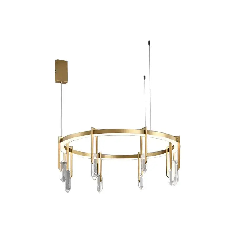 Modern bronze led crystal hanging lamp with gold-toned circular frame and clear crystal droplets for living room decorbites bronze led