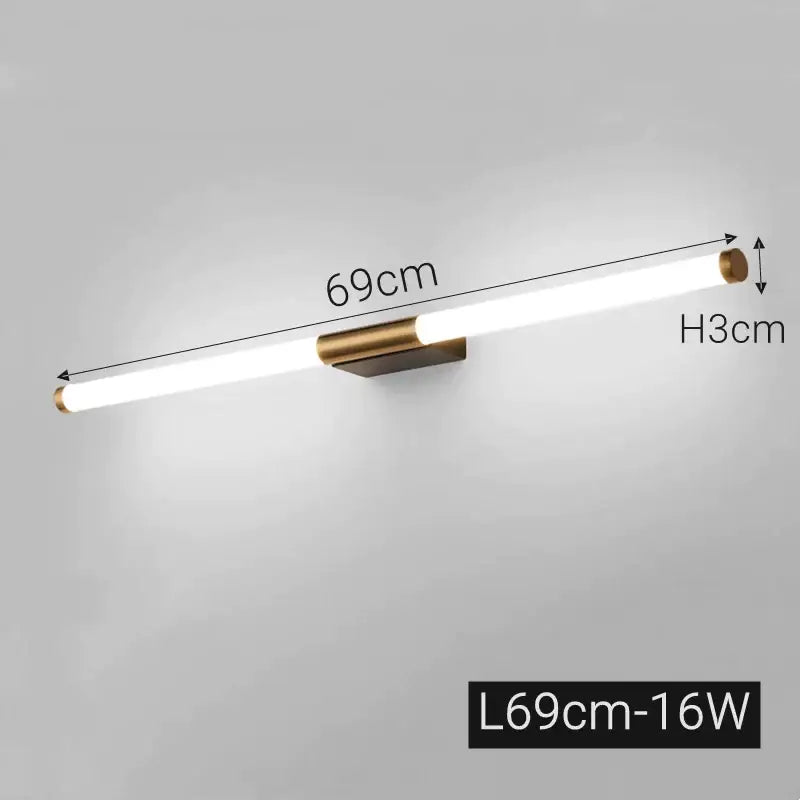 Modern bronze led mirror front wall lamp with a 69cm brass-finished metal bracket and bright white tube by decorbites bronze led